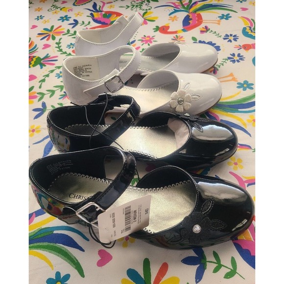 Christie & Jill Heaven Shoes Girls Size 2 WHTE/BLK Ankle Strap Mary Jane 2 pair - Picture 3 of 6